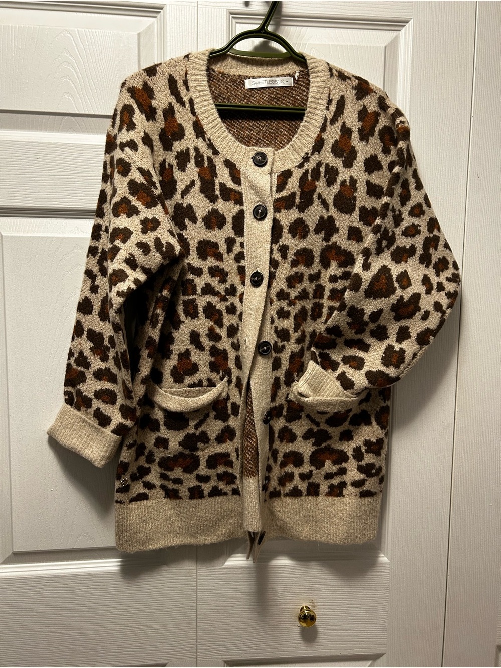 Leopard Print Button-Front Cardigan Sweater - Beige & Brown